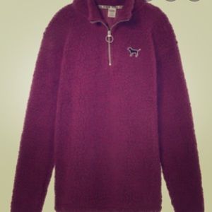 Pink Boyfriend Quarter-Zip Sherpa Fleece Sweater